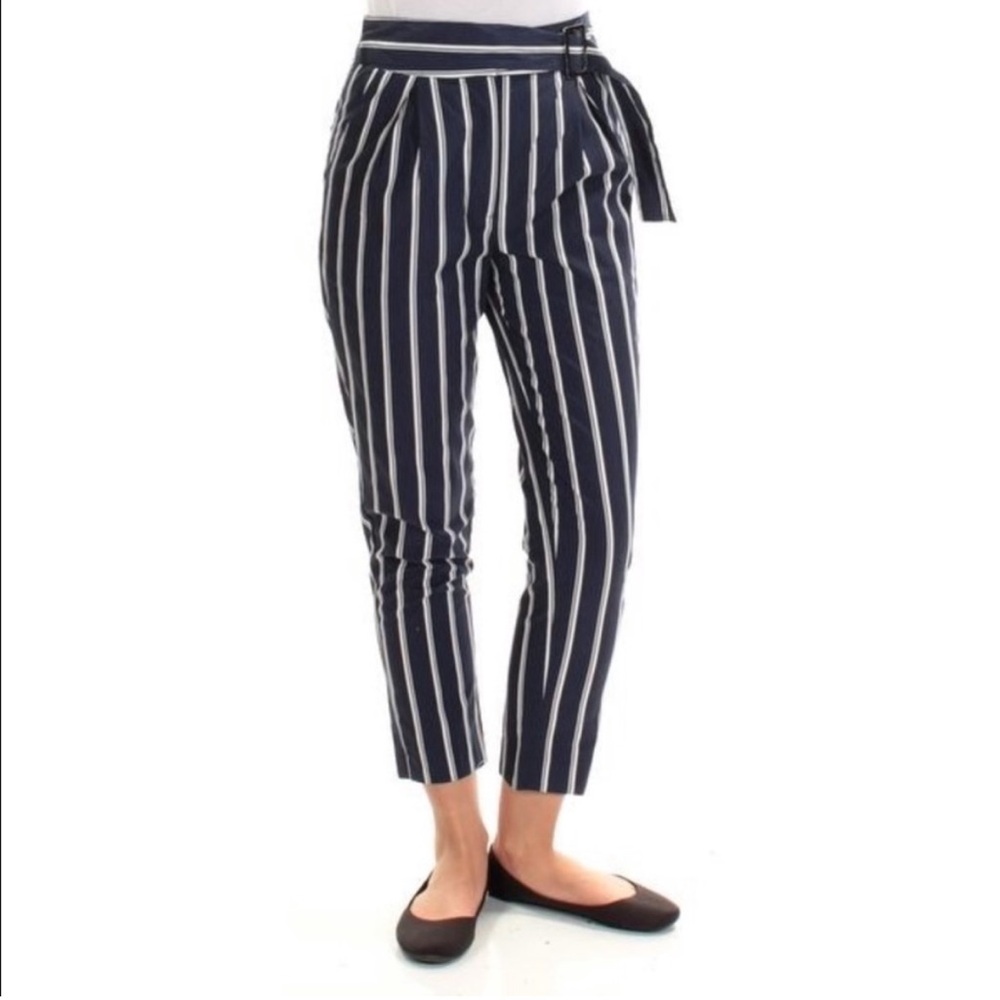 NWT JOA Navy White Striped Belted Ankle Pants